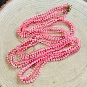 VTG Retro 60s Lucite beaded necklace Pink beads Extra Long Statement multi 52"